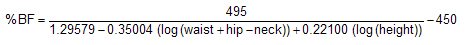 The simple body fat calculator uses the US Navy formula to calculate body fat percentage for women